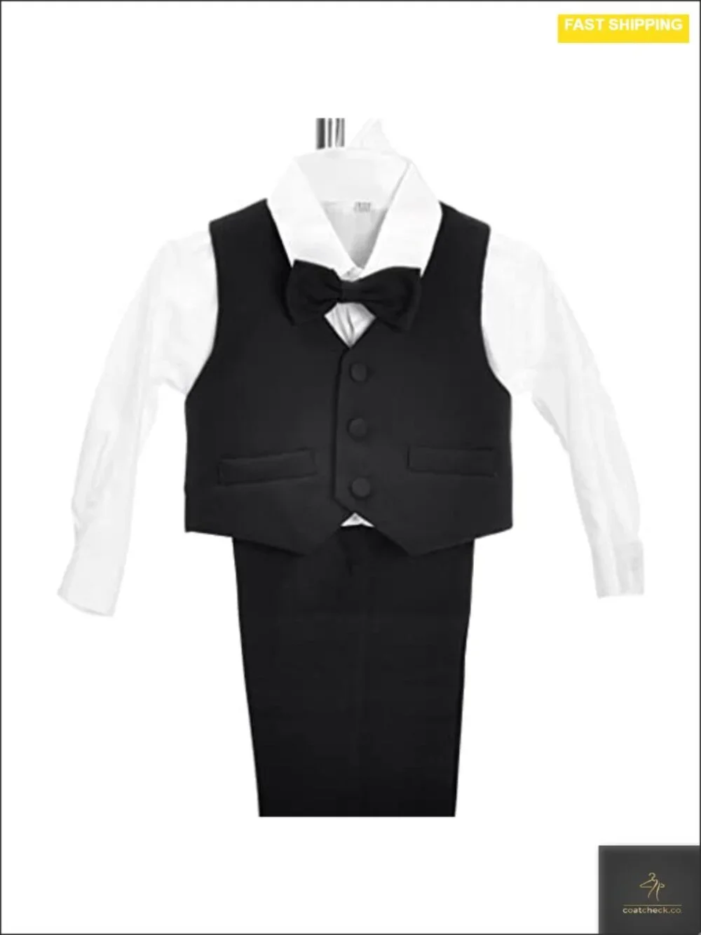 Boys 5-Piece Tuxedo Suit Set, Formal Blazer, Vest, Shirt & Bow Tie, Toddler